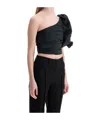 Pinko 'magnanina' Black One Shoulder Top With Ruffle Details In Techn Fabric Woman In Black