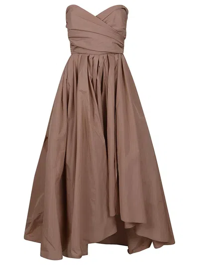 Pinko Strapless Taffeta Dress With Sweetheart Neckline In Camel