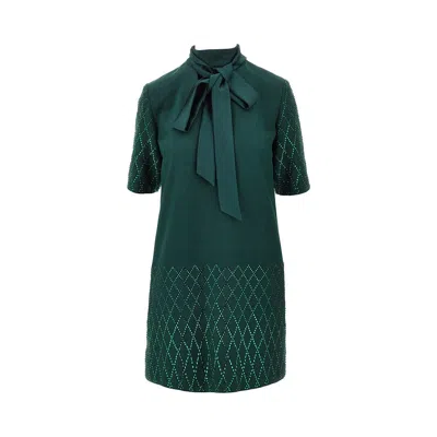Pinko Strass-embellished Mini Dress With Scarf Neck In Green