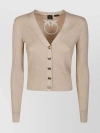 Pinko Love Birds-contrasting Logo Cardigan In Beige-chamois