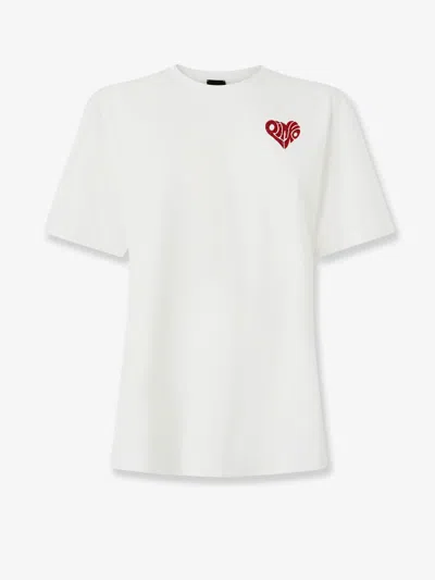 Pinko White Crewneck T-shirt With Logo Detail On The Front And Maxi Print On The Rear In Cotton Woman In Neutral