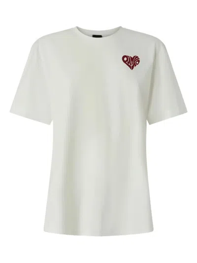 Pinko White Crewneck T-shirt With Logo Detail On The Front And Maxi Print On The Rear In Cotton Woman In Neutral