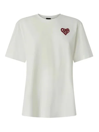 Pinko White Crewneck T-shirt With Logo Detail On The Front And Maxi Print On The Rear In Cotton Woman In Neutral