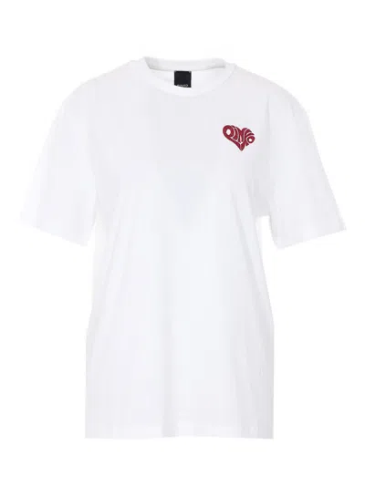 Pinko White Crewneck T-shirt With Logo Detail On The Front And Maxi Print On The Rear In Cotton Woman In Neutral