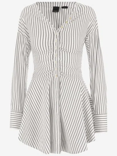 Pinko Stretch Cotton Blend Dress With Striped Pattern In White