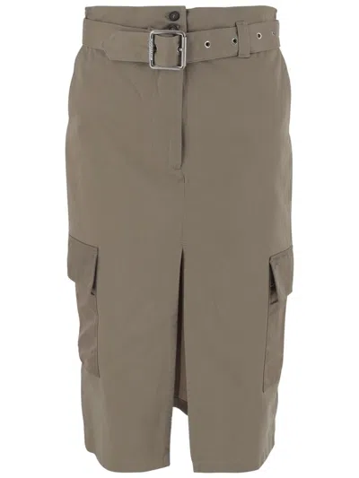 Pinko Stretch Cotton Skirt In Brown
