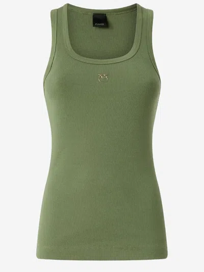 Pinko Stretch Cotton Tank Top In Green