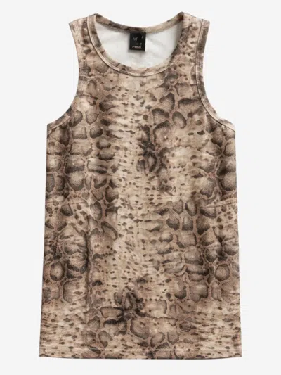 Pinko Stretch Cotton Tank Top With Animal Print In Brown
