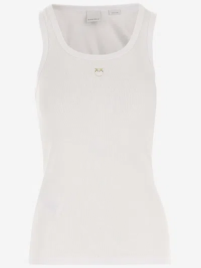 Pinko Stretch Cotton Tank Top With Logo In Gray