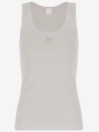 Pinko Stretch Cotton Tank Top With Logo In Grey