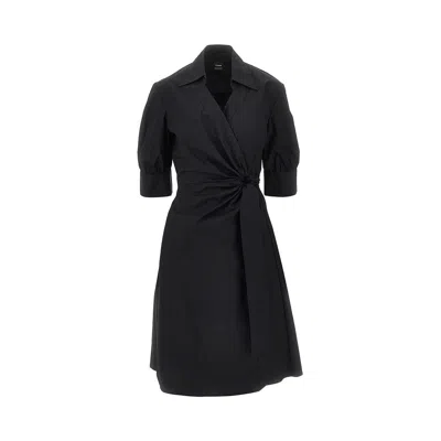 Pinko Stretch Cotton Wrap-over Midi Dress In Black