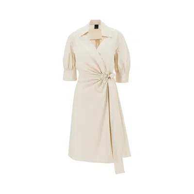 Pinko Wrap Dress Knee Length Puff Sleeves In Neutral