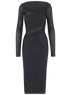Pinko Black Long Dress With Ruffles And Boat Neckline In Tech Fabric Woman In Black