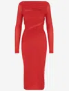 Pinko Red Long Dress With Ruffles And Boat Neckline In Red