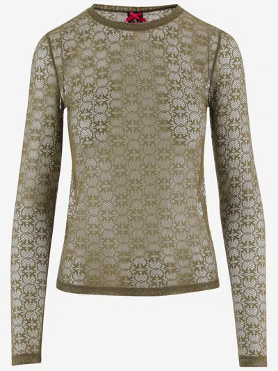 Pinko Stretch Lace Sweater With Logo Pattern In Multi
