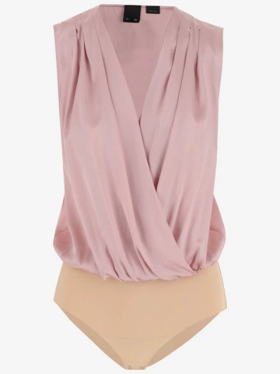 Pinko Stretch Silk Draped Bodysuit In Pink