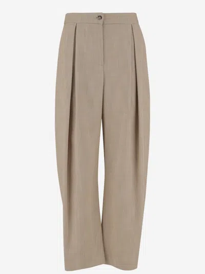 Pinko Stretch Viscose Blend Baggy Pants In Beige