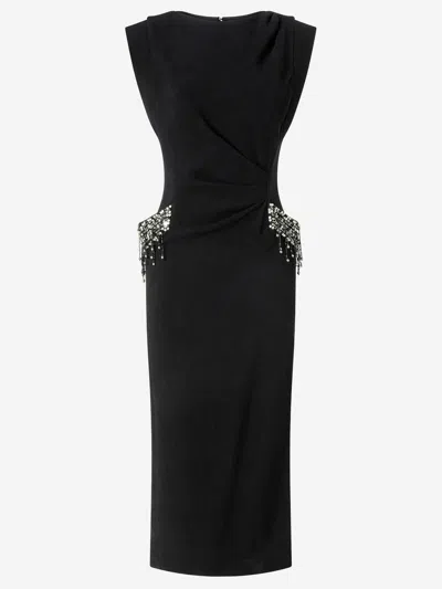 PINKO STRETCH VISCOSE DRESS WITH JEWEL EMBROIDERY