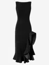 Pinko Midi Dress With Ruffle Detail And Fitted Silhouette In Black