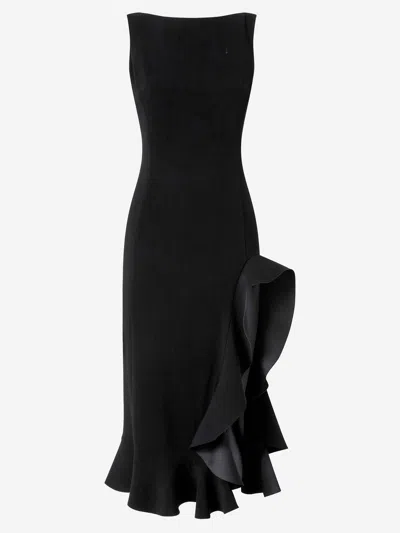 Pinko Stretch Viscose Dress With Ruffles In Black