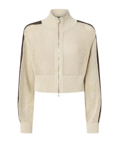 Pinko Cropped Sweatshirt With Bands And Openwork In Neutral