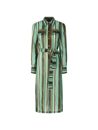 Pinko Striped Belted Shirt Midi Dress In Multi