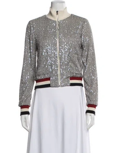Pre-owned Pinko Striped Bomber Jacket In White
