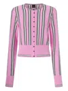 Pinko Striped Buttoned Cardigan In Pink