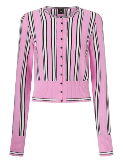 Pinko Striped Buttoned Cardigan In Pink