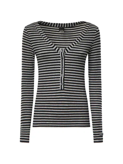 Pinko Striped Button-front Long-sleeve T-shirt In Multi