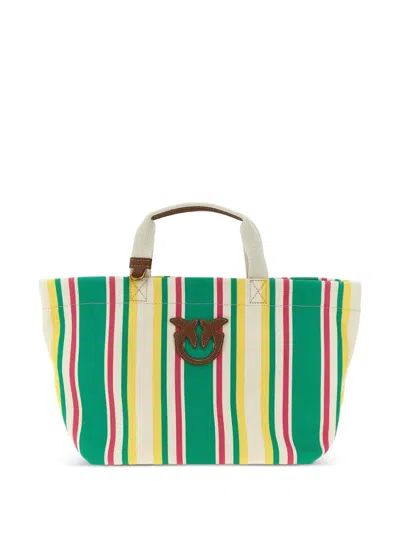 PINKO STRIPED CANVAS TOTE BAG