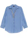 Pinko Blue And White Striped Shirt With Embellished Neckline