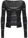Pinko Textured Knit Sweater With Front Tie In Black