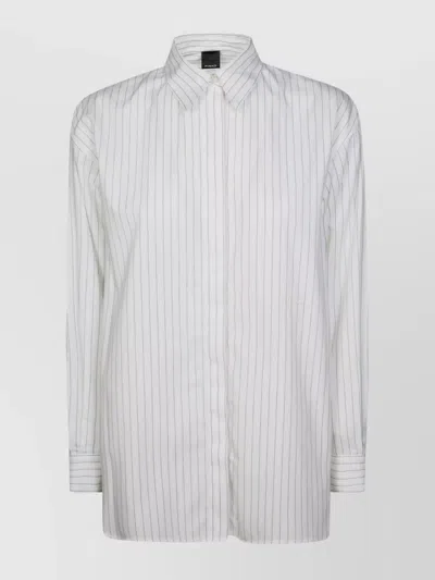 Pinko Striped Collared Poplin Shirt With Long Sleeves In White