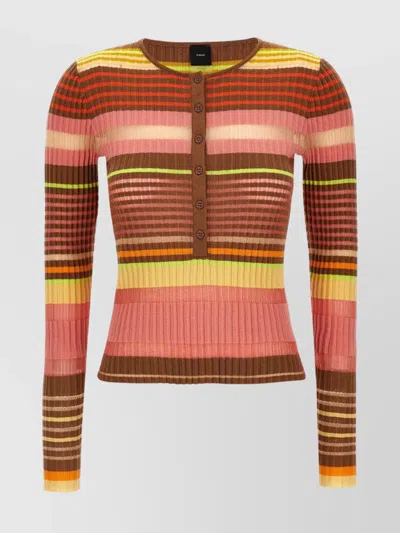 PINKO STRIPED CREW NECK RIBBED KNIT SWEATER