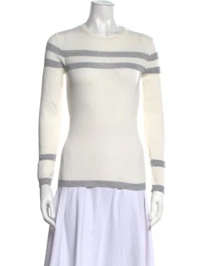 Pre-owned Pinko Striped Crew Neck Sweater In White