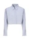 Pinko Striped Short Shirt In White, Light Blue