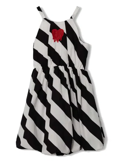 Pinko Kids' Striped Dress In Black