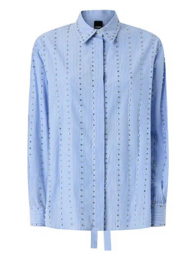 Pinko Strap Fastened Striped Embellished Shirt In Blue
