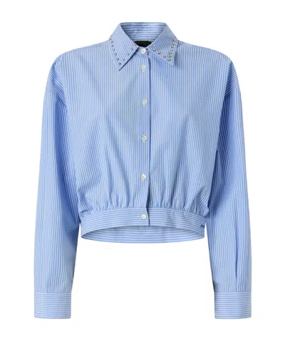 Pinko Charita Light Blue Shirt With Embellished Classic Collar And All-over Striped Motif In Cotton Woman