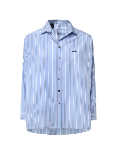Pinko Striped Embroidered-logo Shirt In Blue
