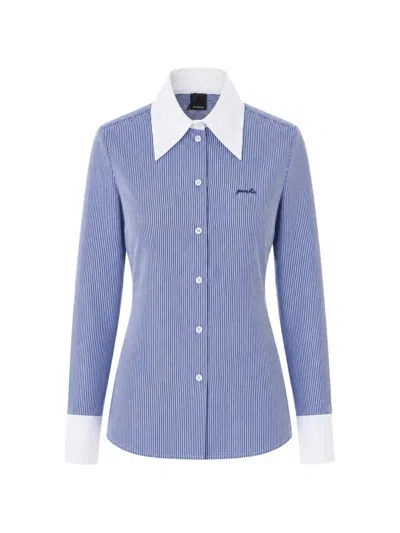 Pinko Striped Embroidered-logo Shirt In Blue