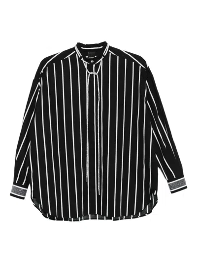 Pinko Striped Shirt With Shiny Laces In Black
