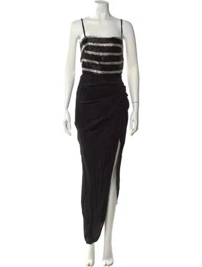 Pre-owned Pinko Striped Long Dress In Black