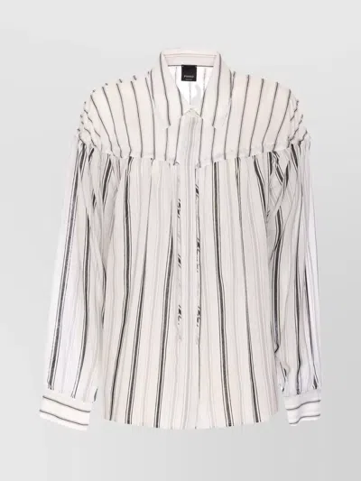 Pinko Striped Long Sleeve Top With Pleated Detail In Multi