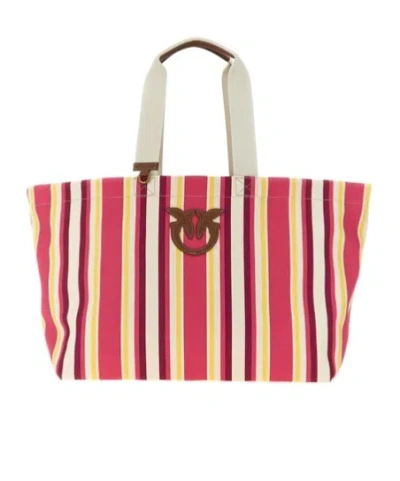 Pinko Striped Maxi Shoulder Bag In Brown