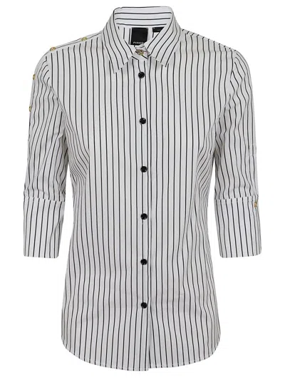 Pinko Striped Mid-length Sleeved Shirt In Bianco E Nero
