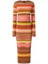 Pinko Robe Longue En Maille À Rayures Colorées In Orange