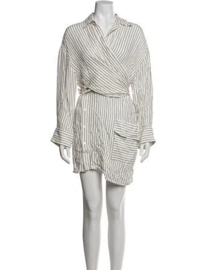 Pre-owned Pinko Striped Mini Dress In White
