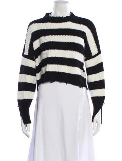 Pre-owned Pinko Striped Mock Neck Sweater In White